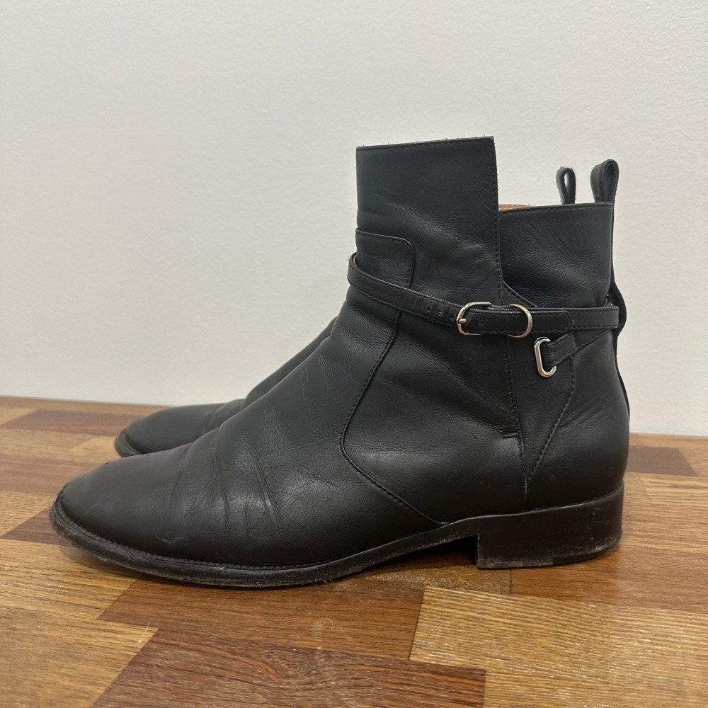 Balenciaga Womens Boots‎ 40 Black Leather Buckle Ankle Chelsea Slouch
